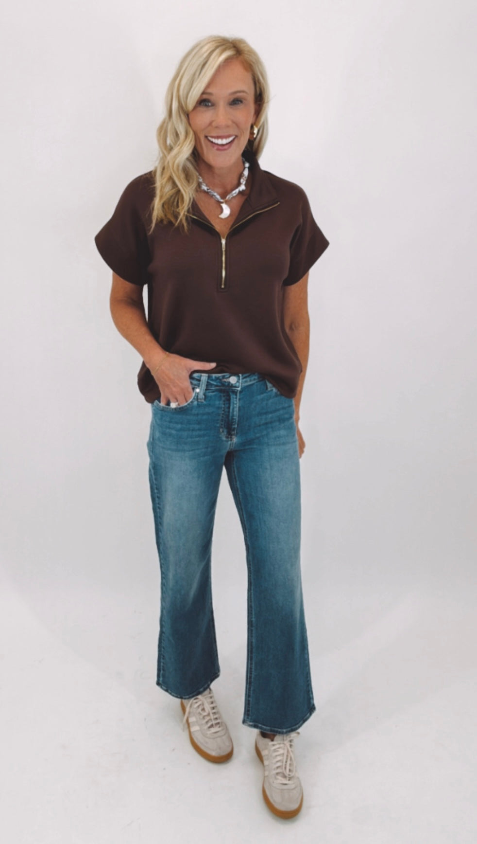 Mid Rise Slim Wide Leg (med denim)