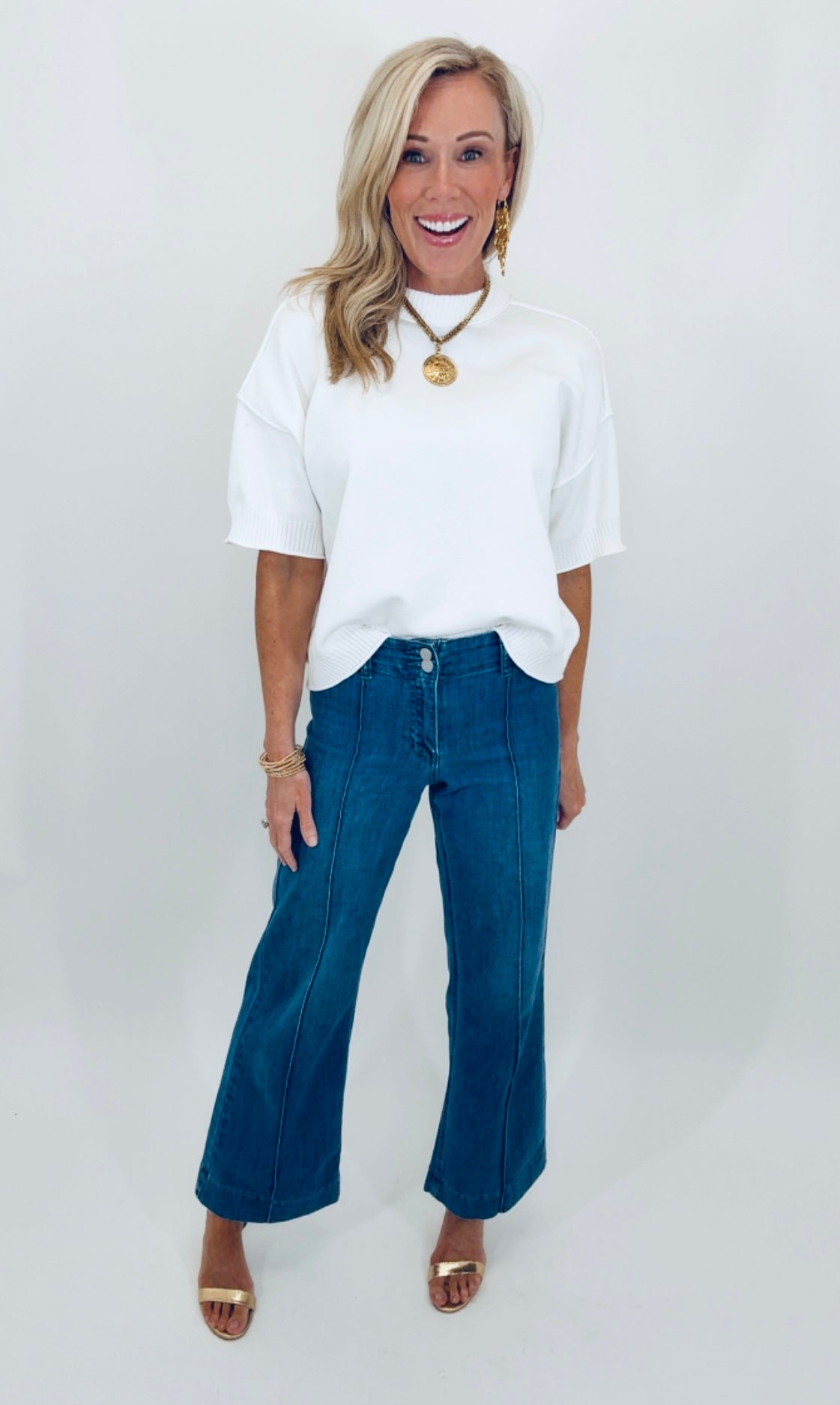 Pintuck Wide Leg Jean (med denim)