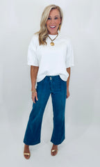Pintuck Wide Leg Jean (med denim)