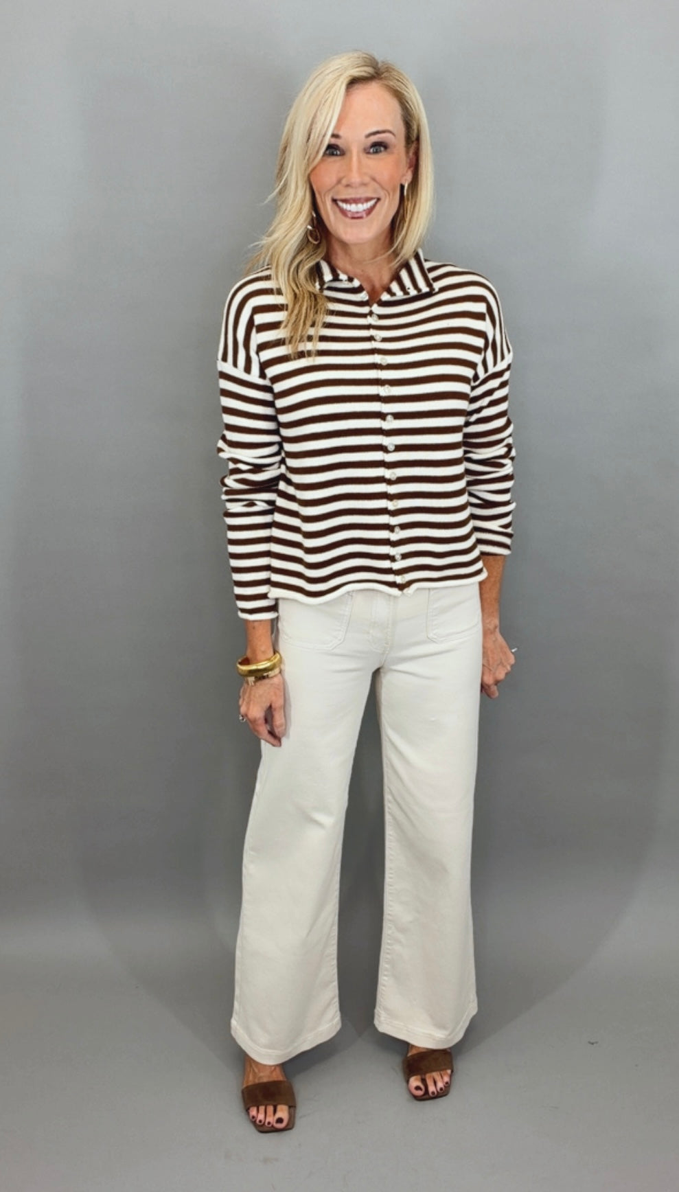 Take Note Cardigan (ivory/brown)