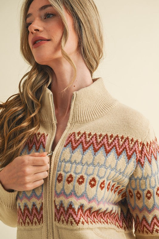Fair Isle Zip Up Sweater