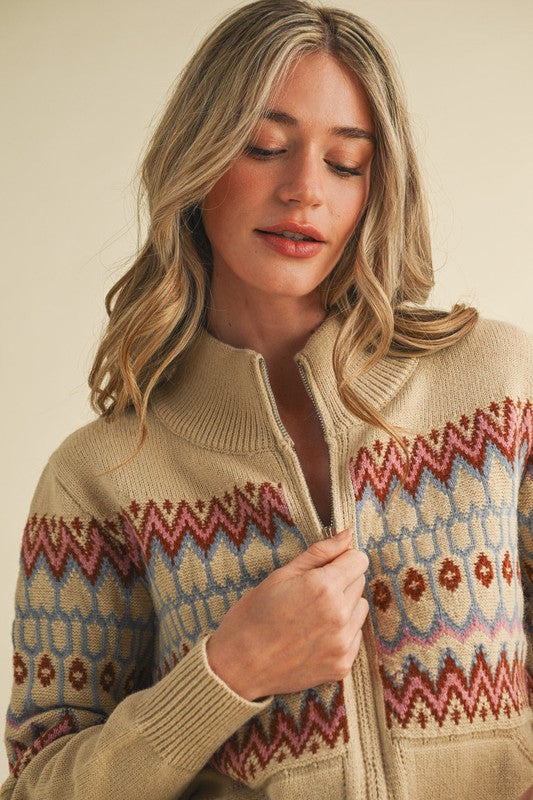 Fair Isle Zip Up Sweater