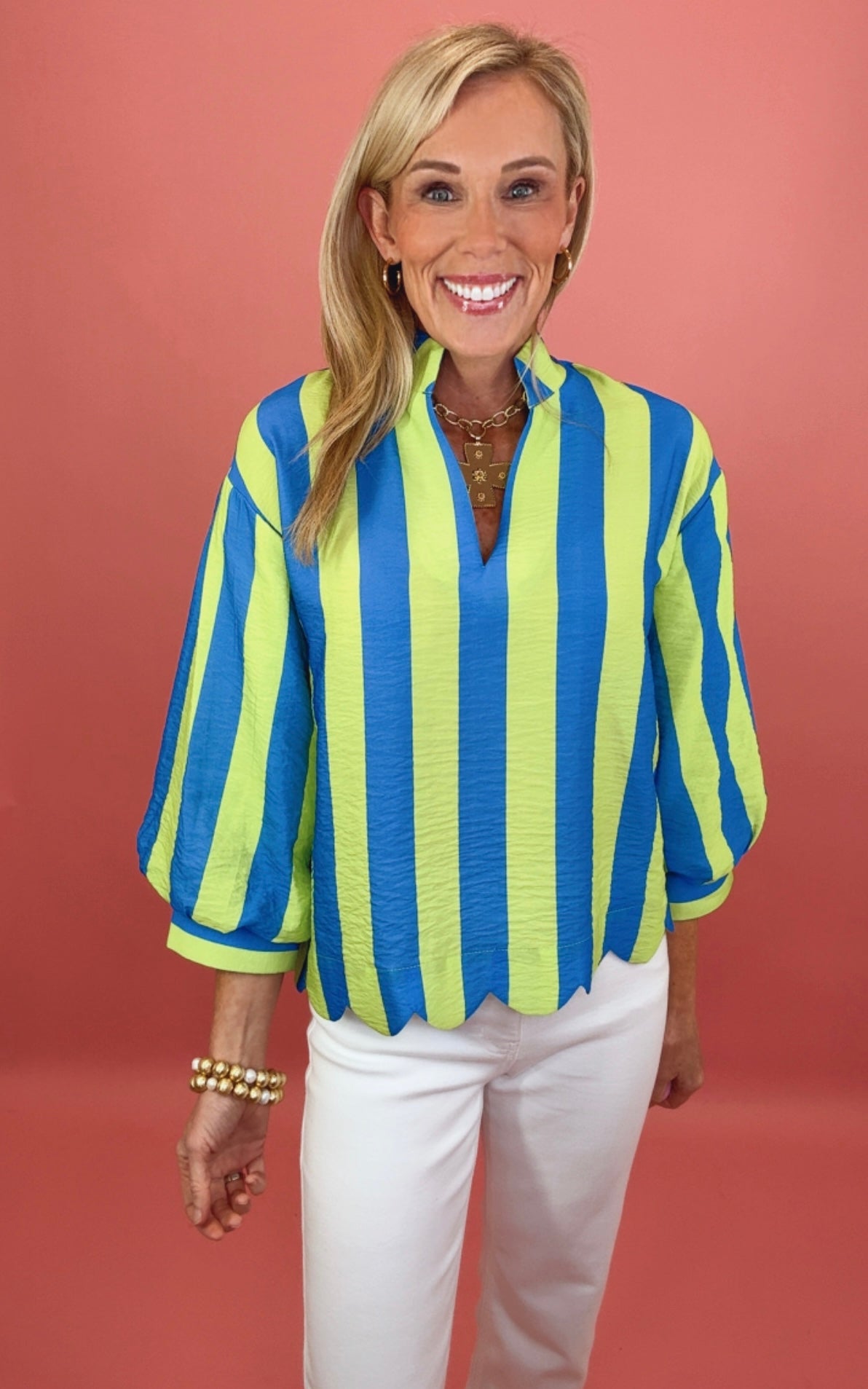 Statement Stripe Scallop Top (lime)