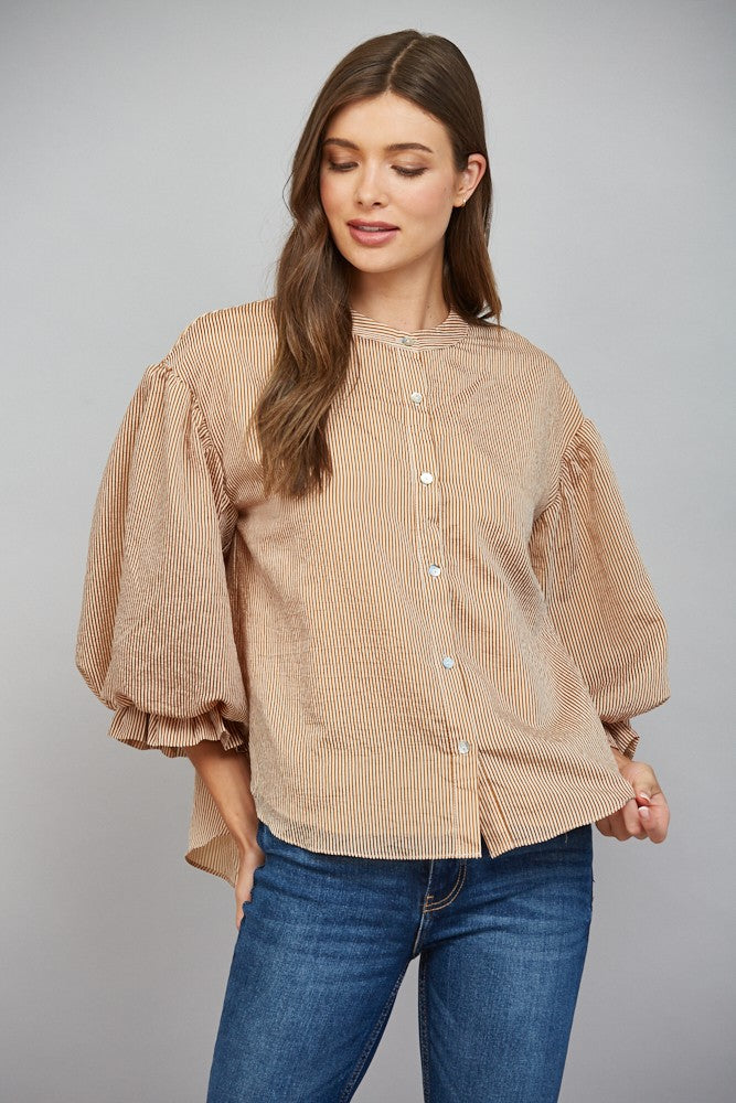 Pinstripe Perfection Blouse (camel)