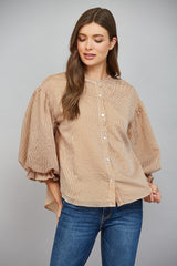 Pinstripe Perfection Blouse (camel)