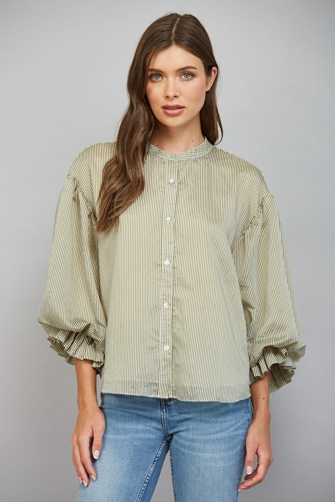 Pinstripe Perfection Blouse (olive green)