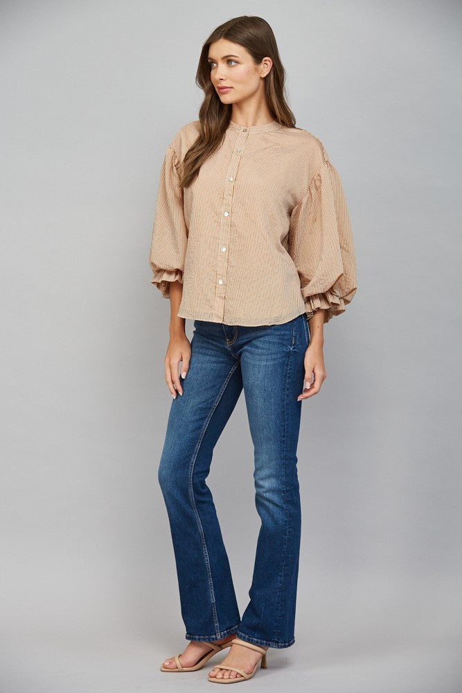Pinstripe Perfection Blouse (camel)