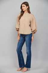 Pinstripe Perfection Blouse (camel)