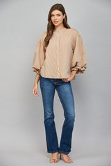 Pinstripe Perfection Blouse (camel)