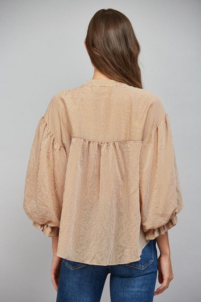 Pinstripe Perfection Blouse (camel)