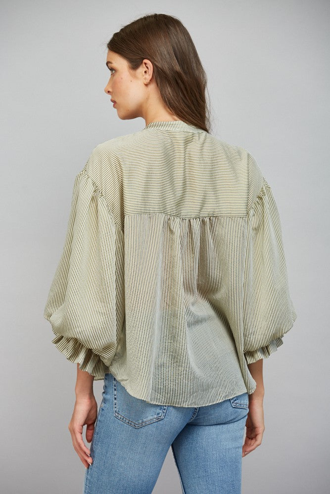 Pinstripe Perfection Blouse (olive green)
