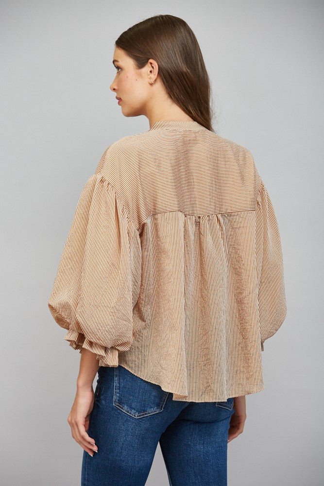 Pinstripe Perfection Blouse (camel)