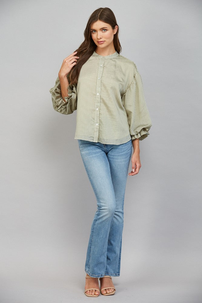 Pinstripe Perfection Blouse (olive green)