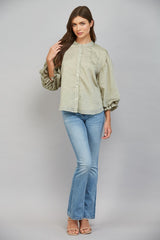 Pinstripe Perfection Blouse (olive green)