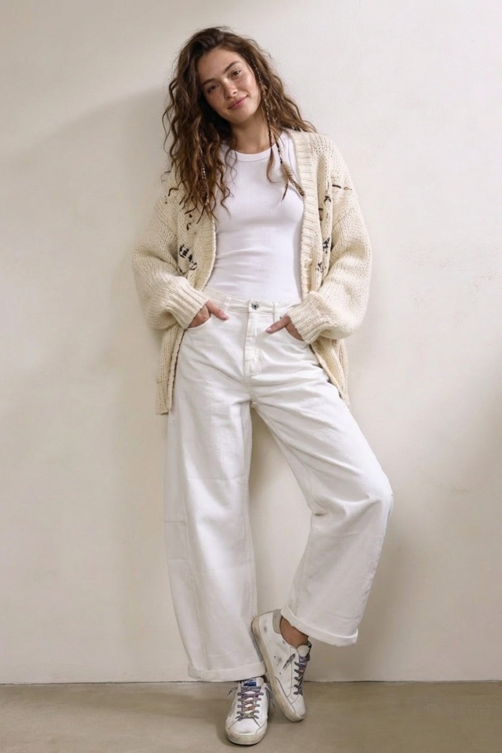 White Canvas Barrel Pant