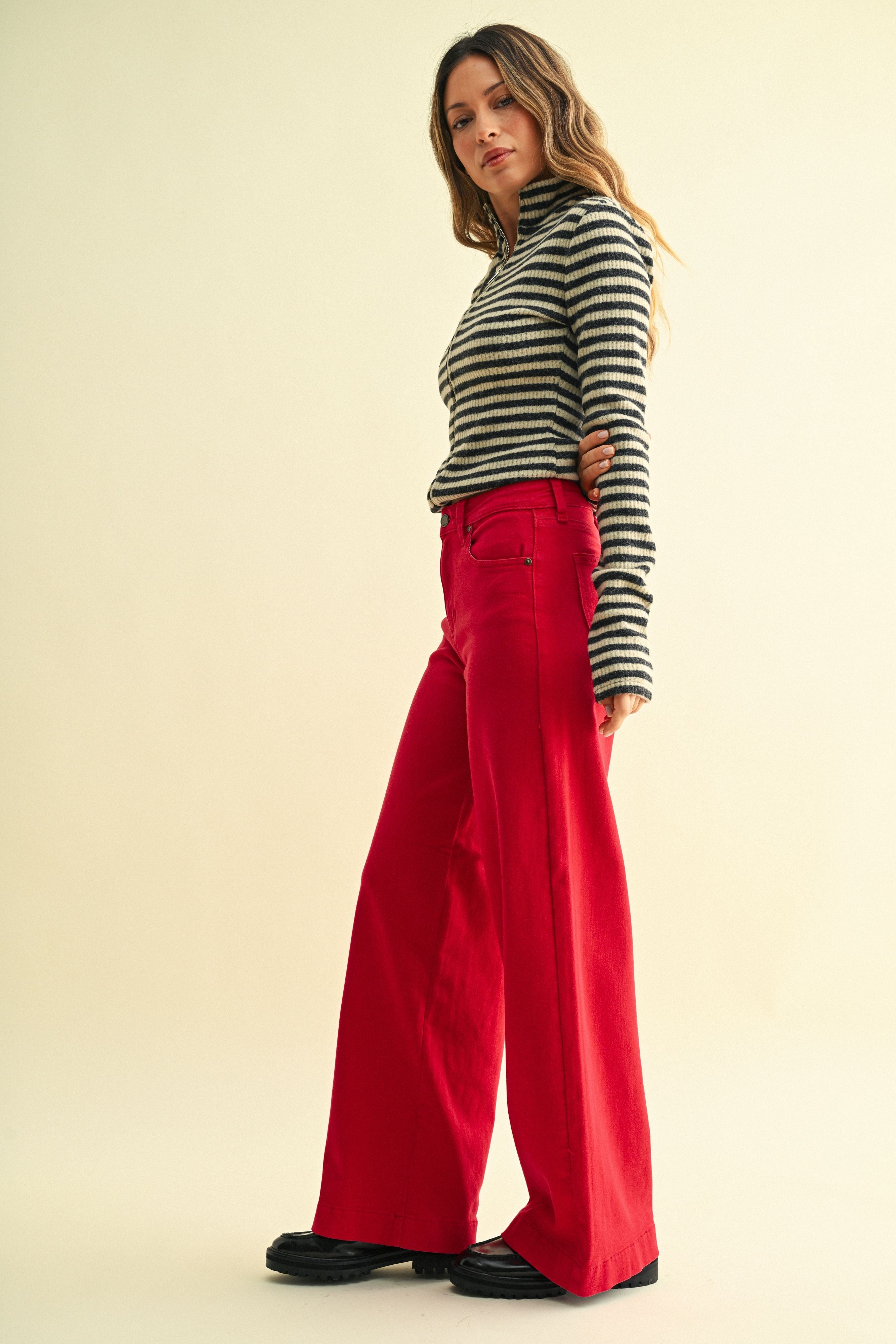 Clean Hem Wide Leg Jean (red)