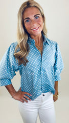 Chambray Charm Polka Dot Top