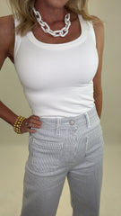 Patch Pocket Wide Leg Jean (navy stripe)