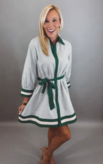 Pinstripe Parlor Dress (hunter green)