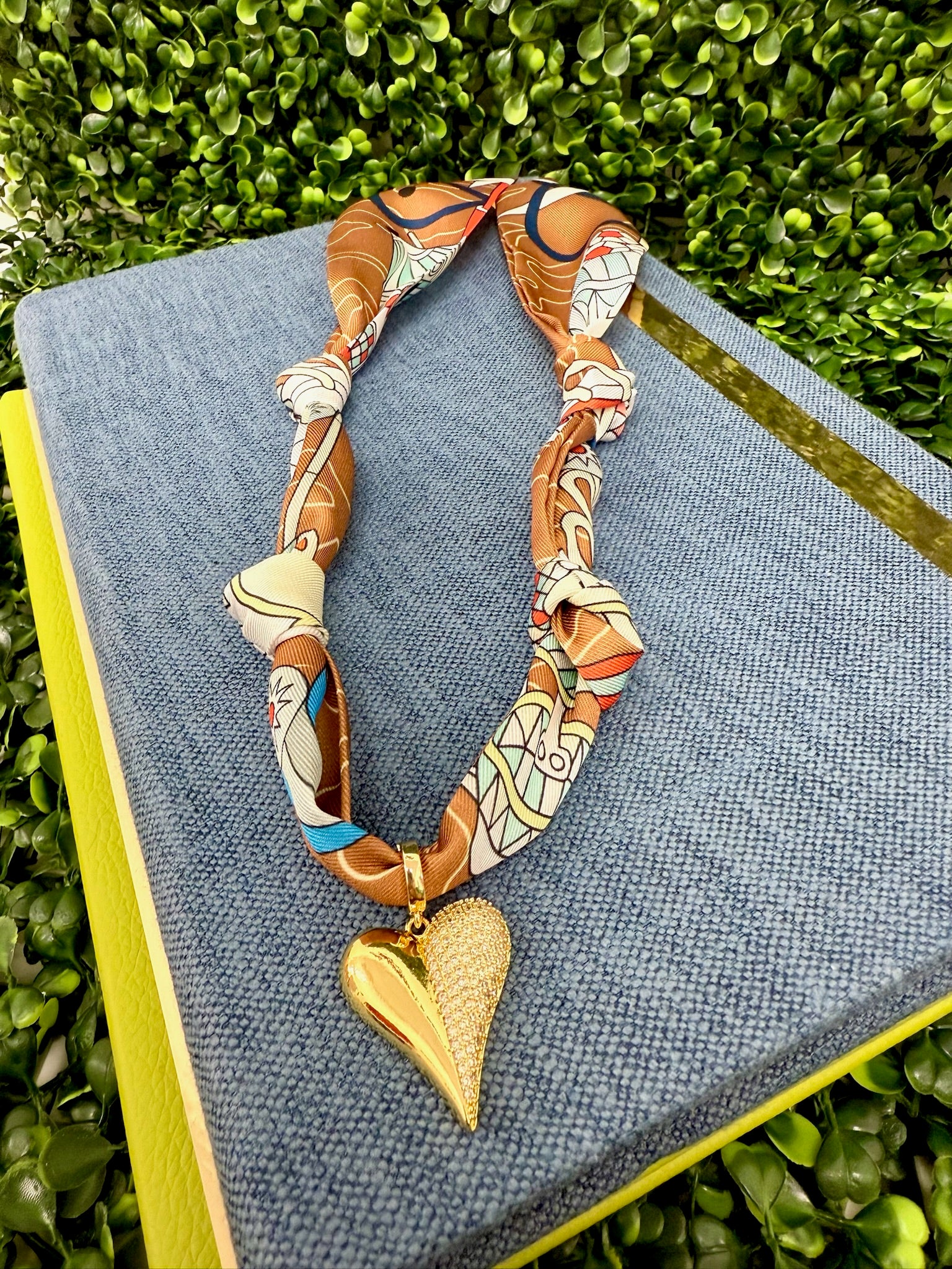 Golden Heartbeat Scarf Necklace