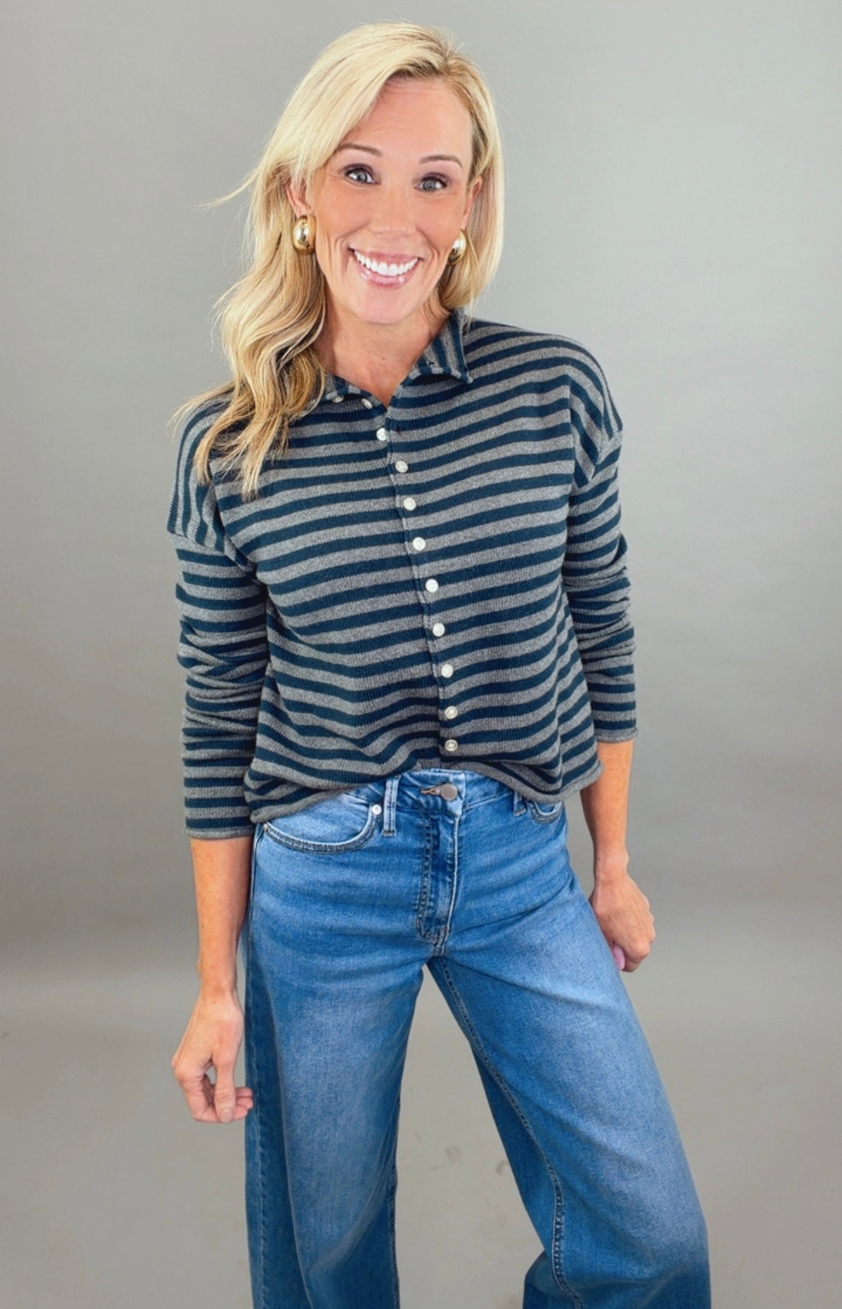 Take Note Cardigan (grey/navy)