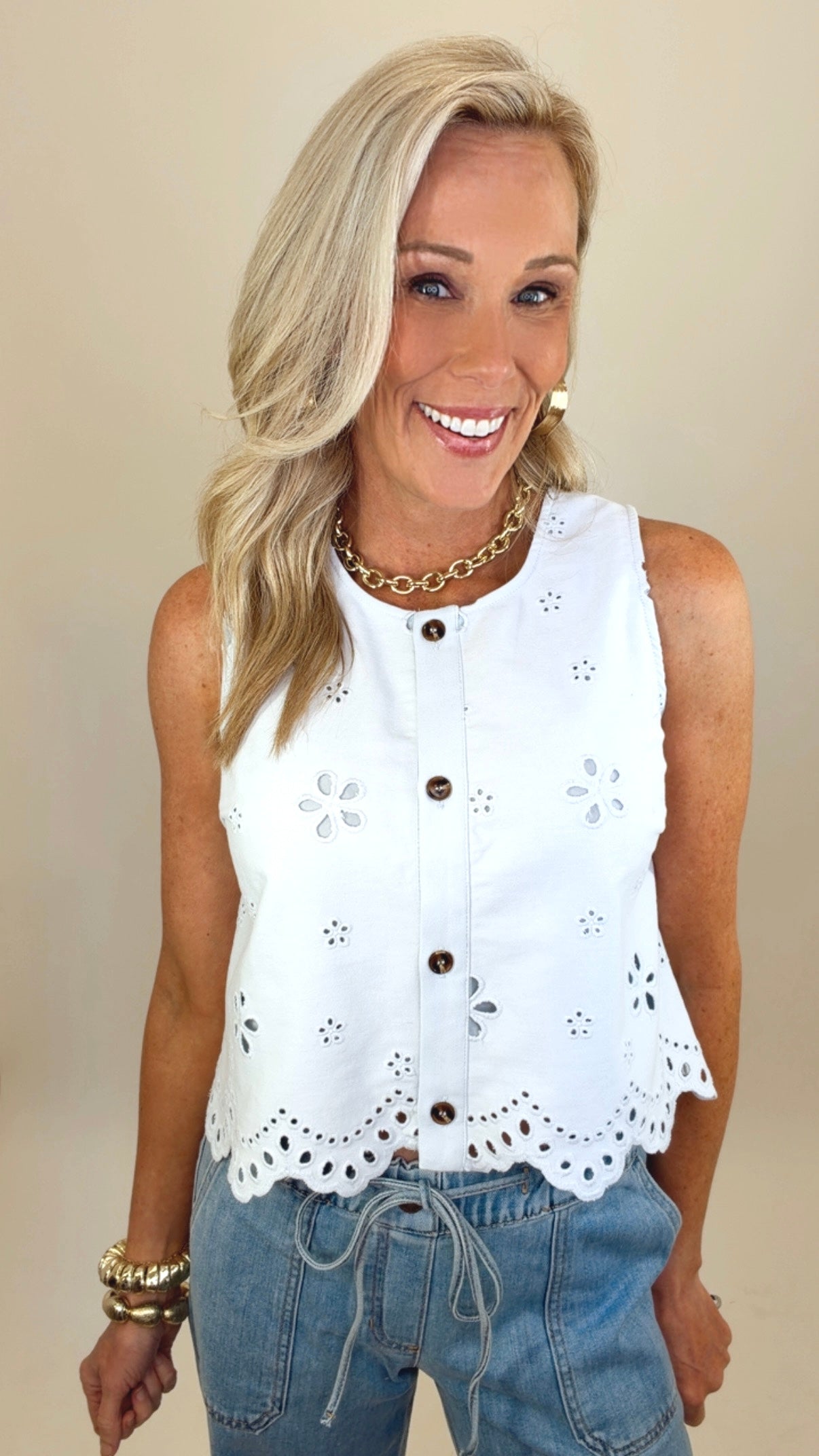 Eyelet Charm Top (lt blue)