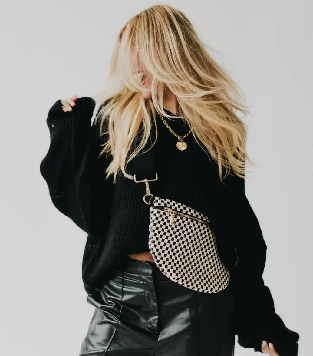 Woven Bum Bag (check black)