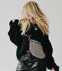 Woven Bum Bag (check black)