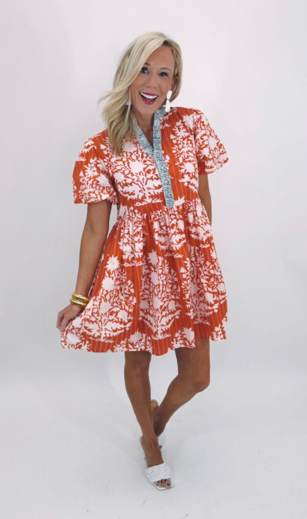 Garden Stripe Pop Dress (orange)