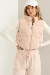 Fashion Cord Puffer Vest (dusty pink)