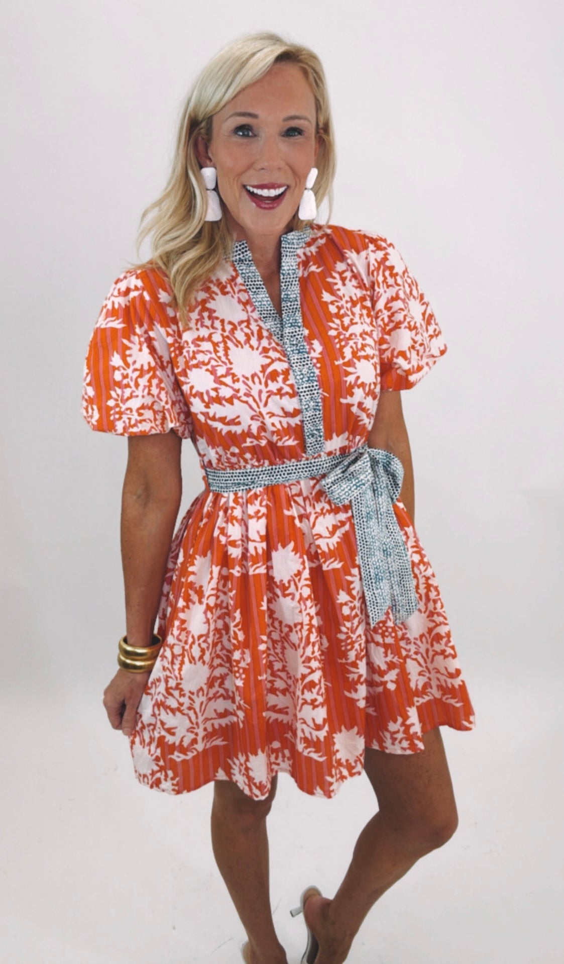 Garden Stripe Pop Dress (orange)