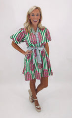 Garden Stripe Pop Dress (green)