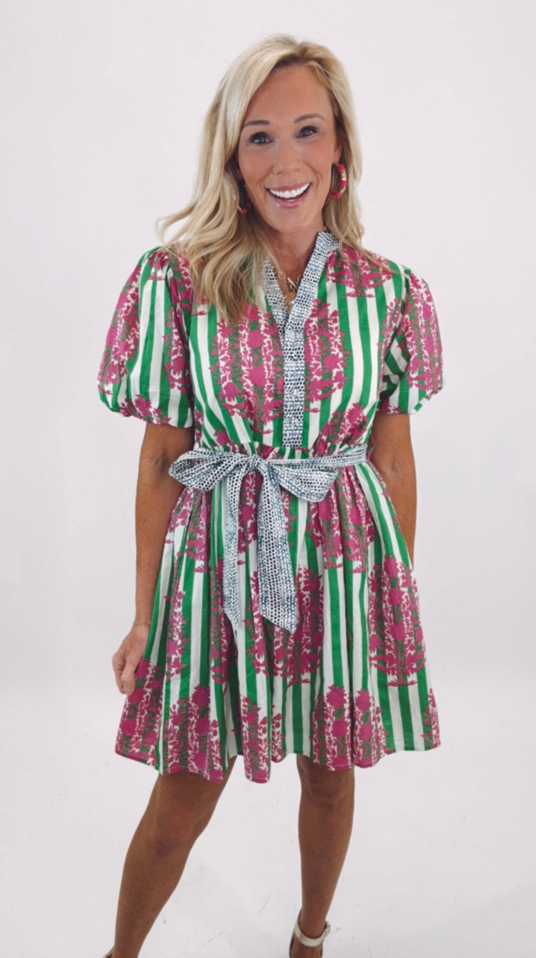 Garden Stripe Pop Dress (green)