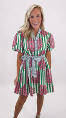 Garden Stripe Pop Dress (green)