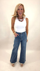 Patch Pocket Flare Jean (med denim)