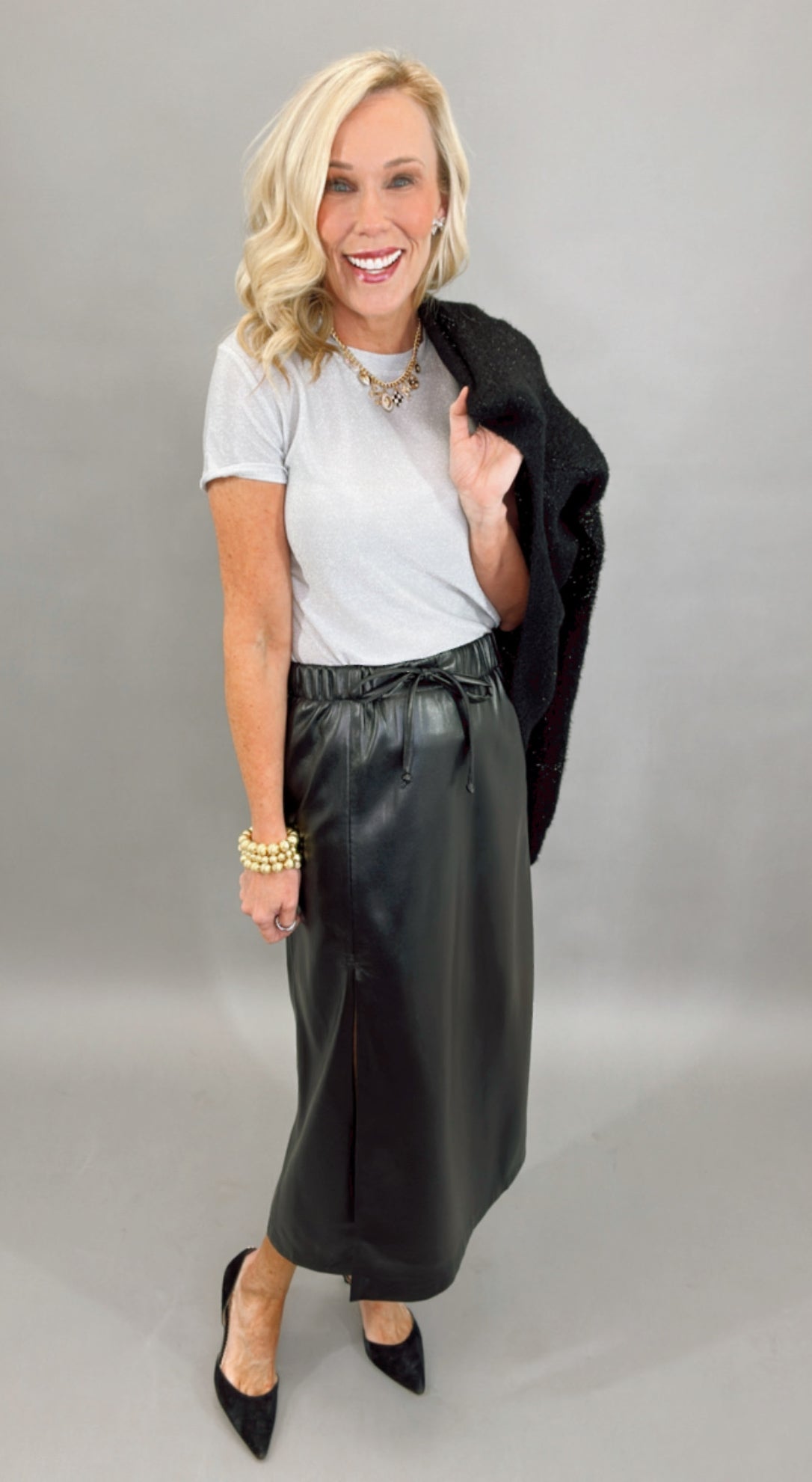 Leather Slit Midi Skirt