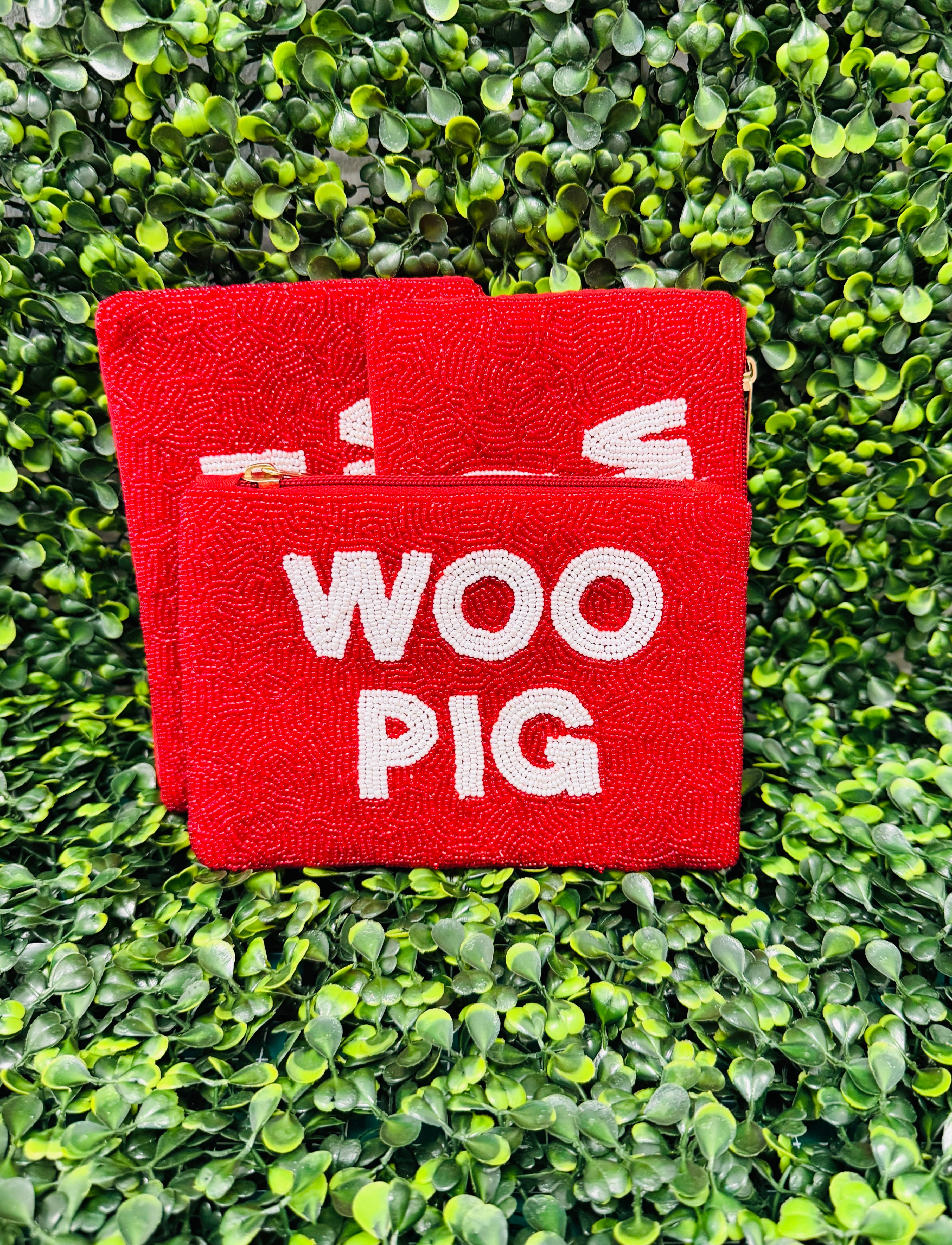 Woo Pig Beaded Pouch