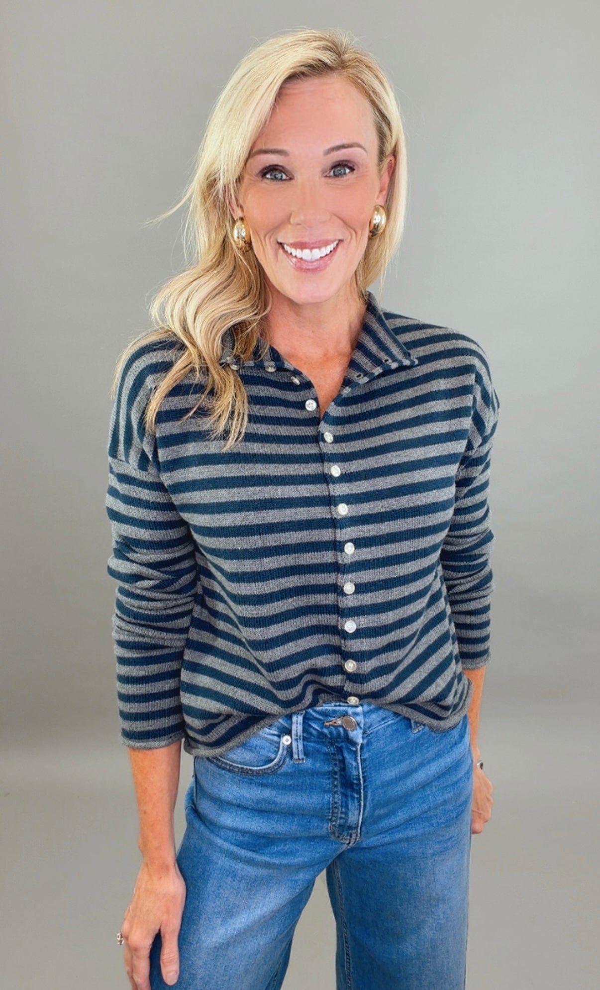 Take Note Cardigan (grey/navy)