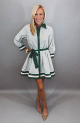 Pinstripe Parlor Dress (hunter green)