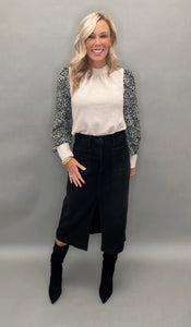 Utility Pocket Midi Denim Skirt (washed black)