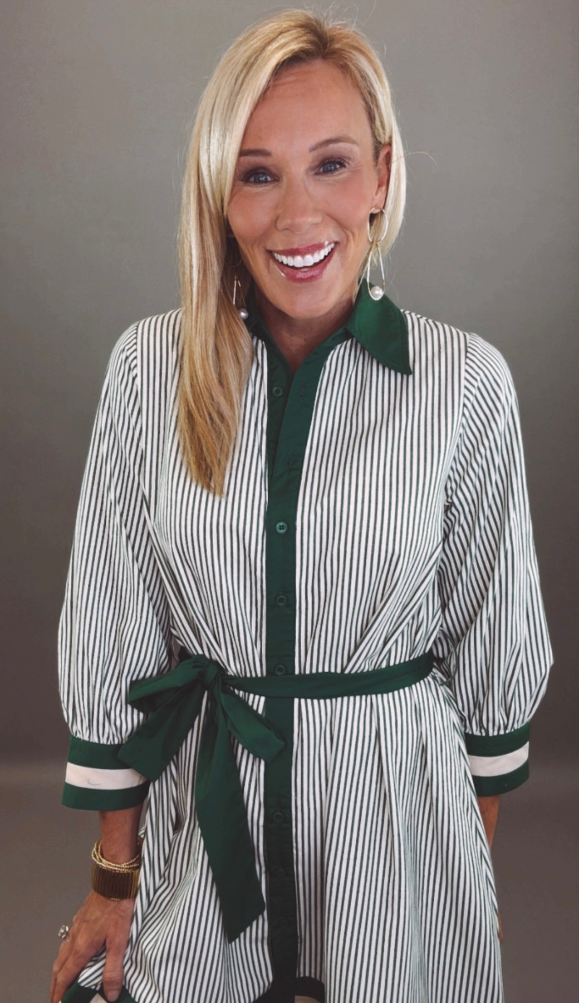 Pinstripe Parlor Dress (hunter green)