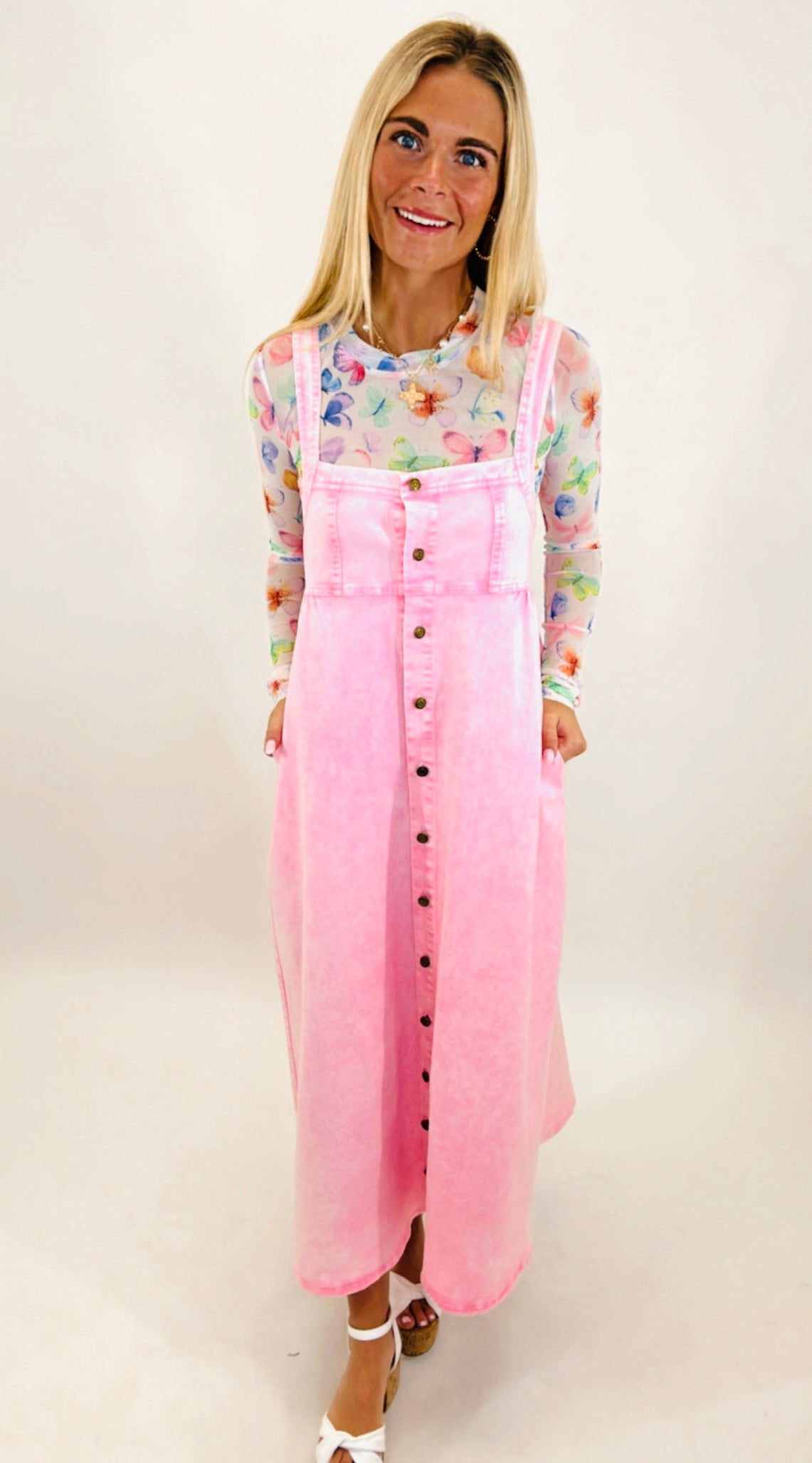 Pink Washed Denim Dress