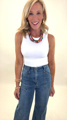 Patch Pocket Flare Jean (med denim)