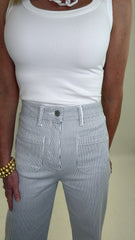 Patch Pocket Wide Leg Jean (navy stripe)