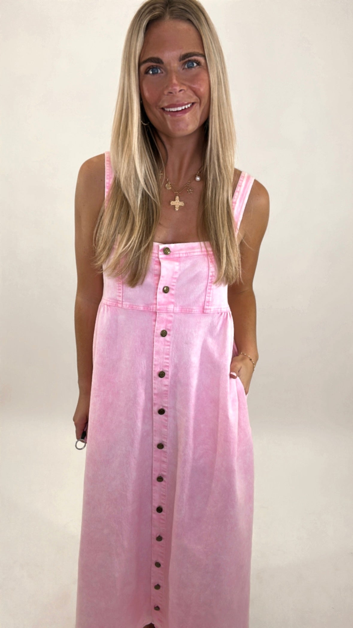 Pink Washed Denim Dress
