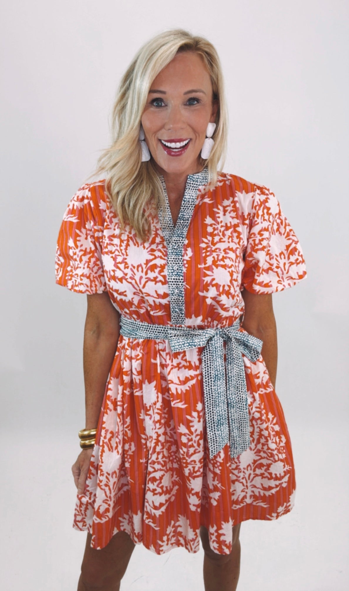 Garden Stripe Pop Dress (orange)