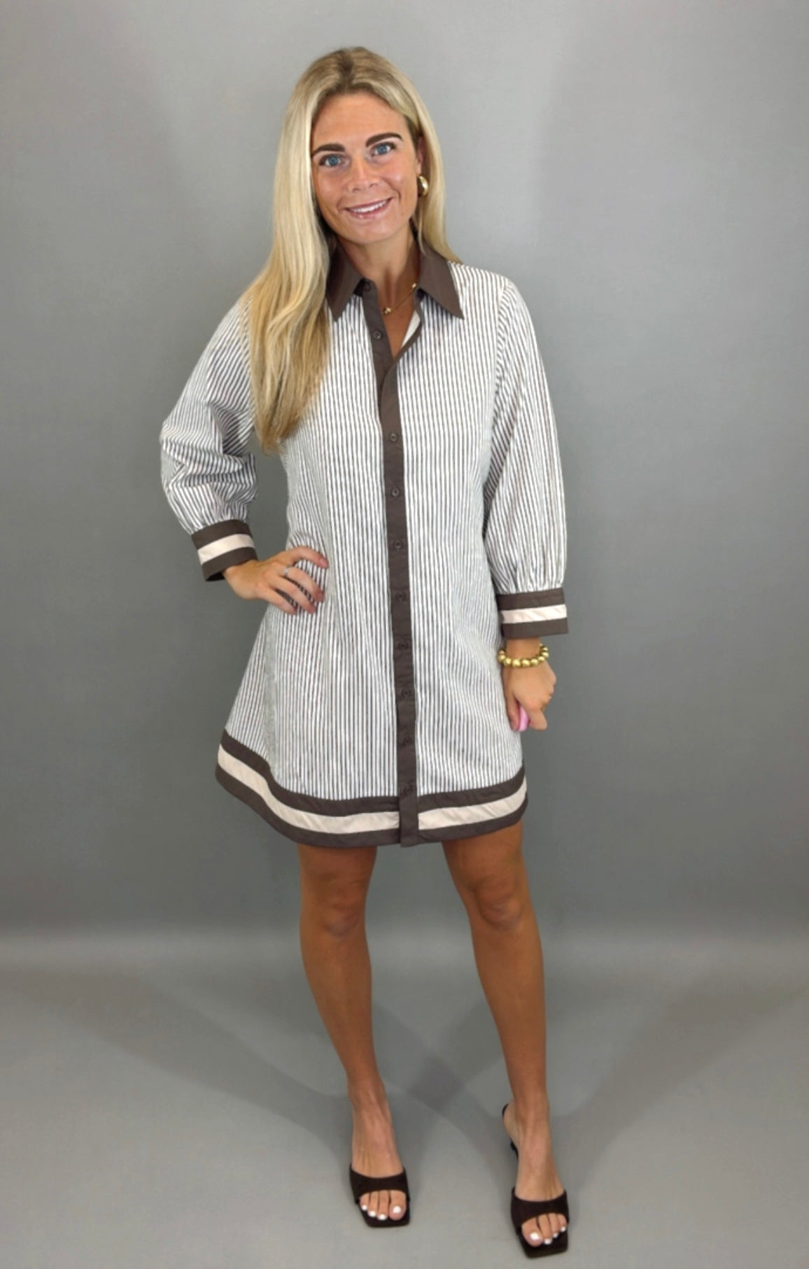 Pinstripe Parlor Dress (mocha mousse)
