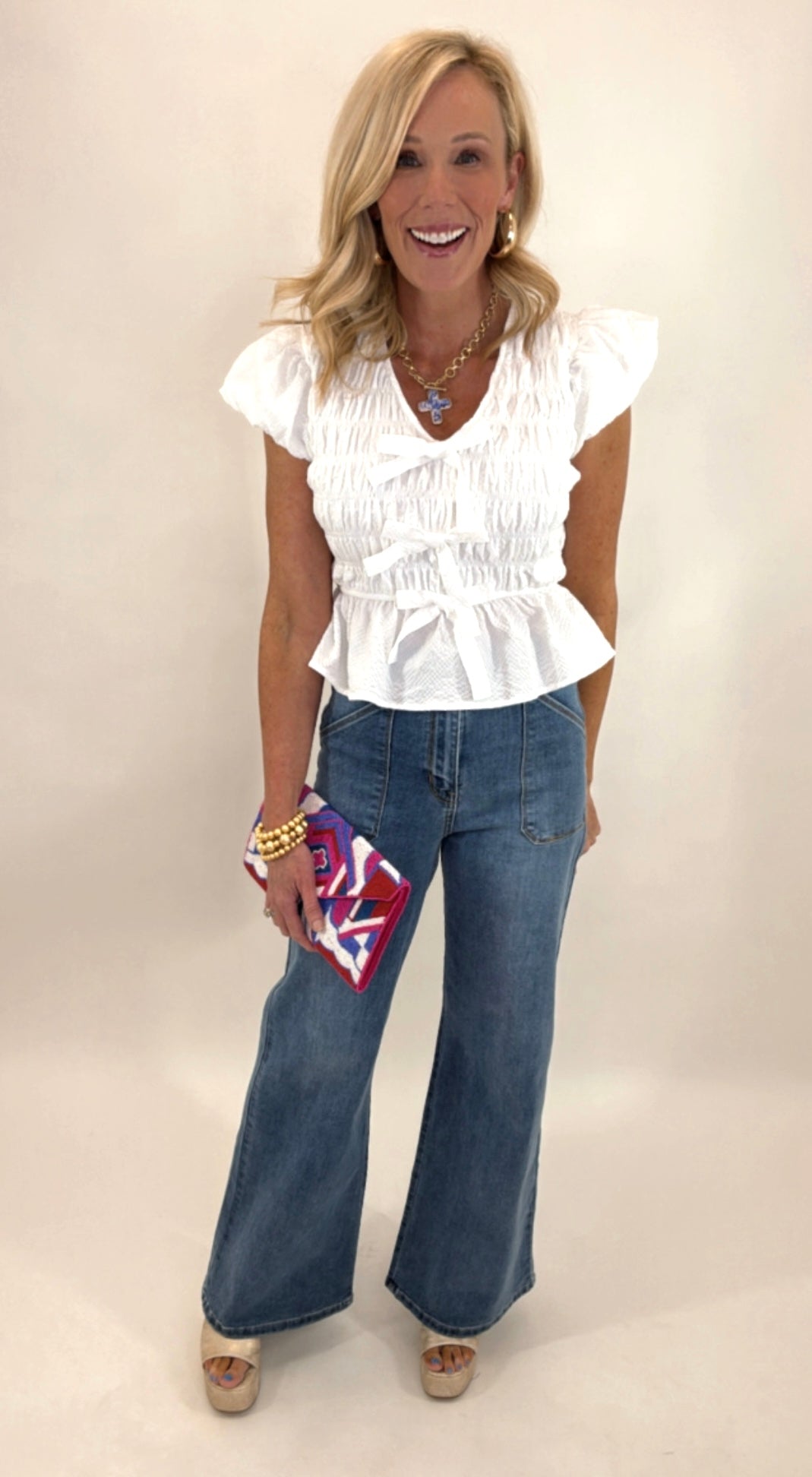 Patch Pocket Flare Jean (med denim)
