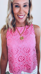 Eyelet Affair Top (hot pink)