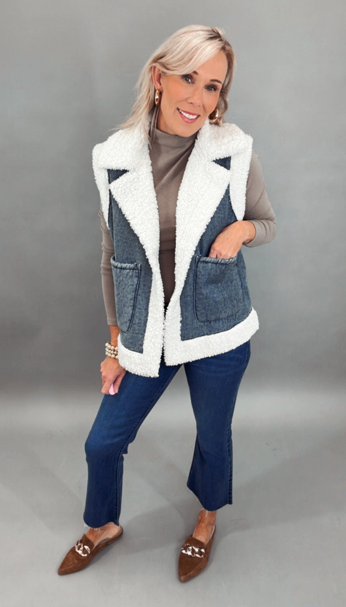 Denim Sherpa Vest